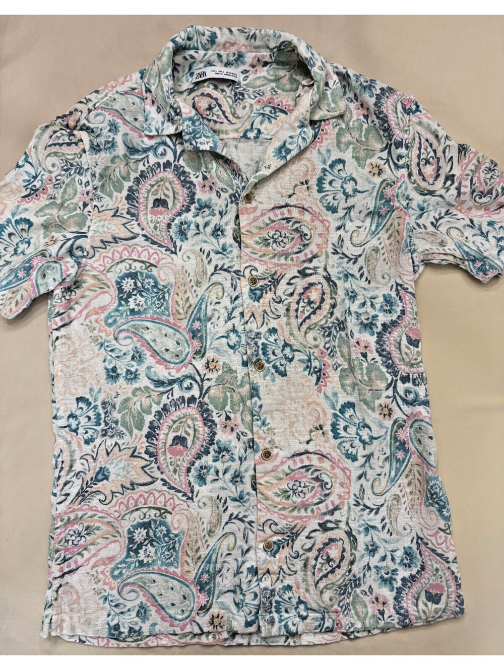 Zara Men's Short Sleeve Shirt Large Multicolor Paisley Design - Beautiful Shirt!